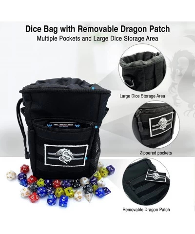 DND Drawstring Dice Bag with Removable Dragon Patch - Multiple Pockets and Large Dice Storage Area (200 + dice) for Dungeons ...