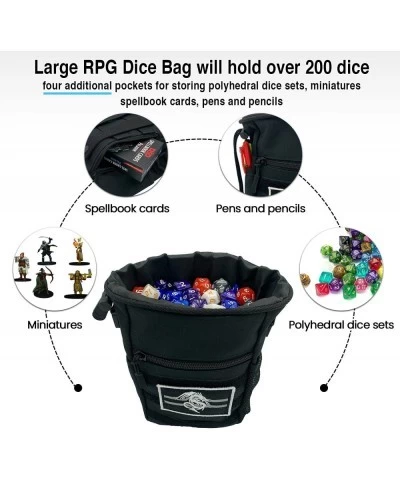 DND Drawstring Dice Bag with Removable Dragon Patch - Multiple Pockets and Large Dice Storage Area (200 + dice) for Dungeons ...