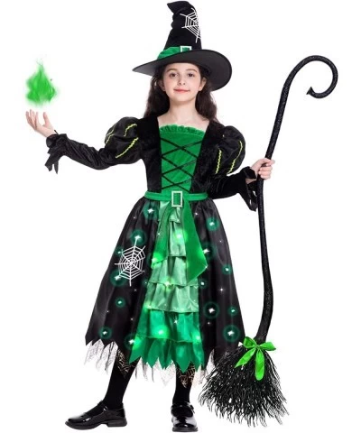 Witch Halloween Costumes for Girls Toddler Light Up Witch Dress with Witch Broom and Hat Kids Witch Costume Glow in the Dark ...