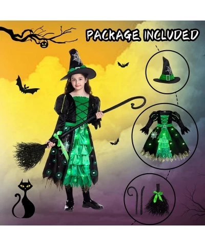 Witch Halloween Costumes for Girls Toddler Light Up Witch Dress with Witch Broom and Hat Kids Witch Costume Glow in the Dark ...