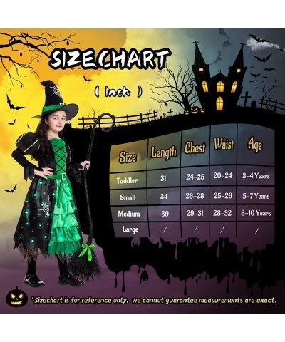 Witch Halloween Costumes for Girls Toddler Light Up Witch Dress with Witch Broom and Hat Kids Witch Costume Glow in the Dark ...