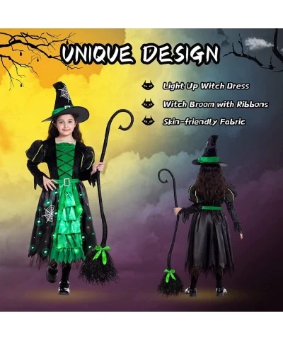 Witch Halloween Costumes for Girls Toddler Light Up Witch Dress with Witch Broom and Hat Kids Witch Costume Glow in the Dark ...