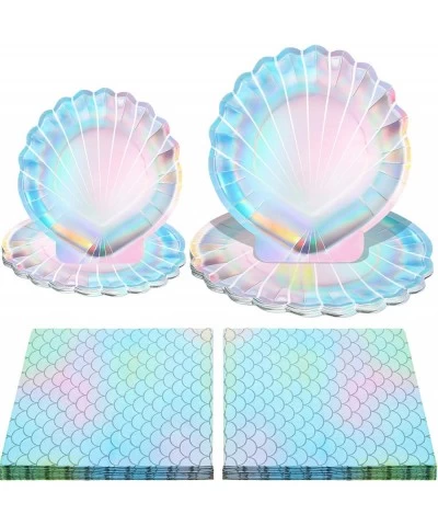 96 Pcs Mermaid Party Supplies Set 48 Pcs Seashell Plates 7 Inch 9 Inch Mermaid Party Plates 48 Pcs Disposable Mermaid Napkins...