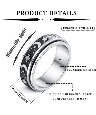 Stainless Steel Fidget Rings For Anxiety For Women Men Spinner Rings With Sun Moon Star Flower Silent Fidget Rings For Stress...