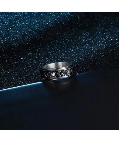 Stainless Steel Fidget Rings For Anxiety For Women Men Spinner Rings With Sun Moon Star Flower Silent Fidget Rings For Stress...