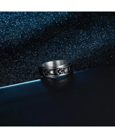 Stainless Steel Fidget Rings For Anxiety For Women Men Spinner Rings With Sun Moon Star Flower Silent Fidget Rings For Stress...