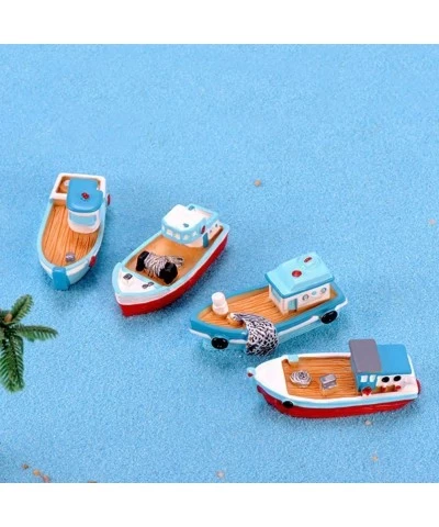 Miniature Dollhouse Boat Mini Fishing Boat Model Mediterranean Decor Resin Desktop Boat Ornament Ocean Beach Micro Landscape ...