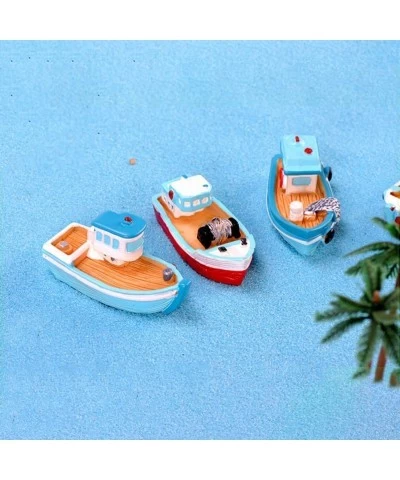 Miniature Dollhouse Boat Mini Fishing Boat Model Mediterranean Decor Resin Desktop Boat Ornament Ocean Beach Micro Landscape ...