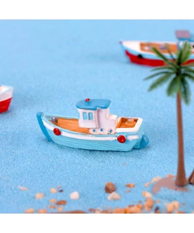 Miniature Dollhouse Boat Mini Fishing Boat Model Mediterranean Decor Resin Desktop Boat Ornament Ocean Beach Micro Landscape ...