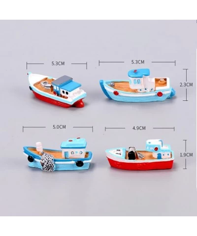 Miniature Dollhouse Boat Mini Fishing Boat Model Mediterranean Decor Resin Desktop Boat Ornament Ocean Beach Micro Landscape ...