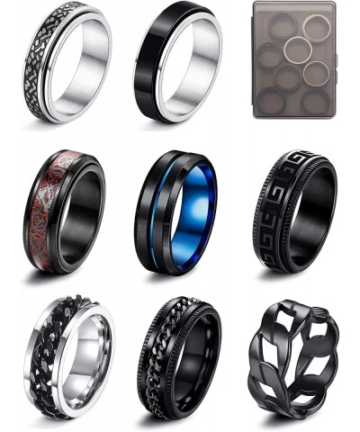 8Pcs Black Fidget Rings for Anxiety Relief Spinning Rings Cool Chain Fidget Rings Trendy Band Rings for Casual to Formal Blac...