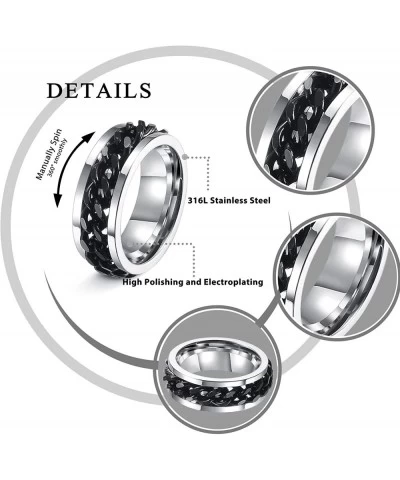 8Pcs Black Fidget Rings for Anxiety Relief Spinning Rings Cool Chain Fidget Rings Trendy Band Rings for Casual to Formal Blac...