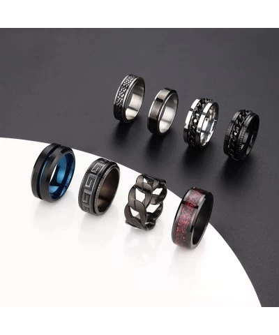 8Pcs Black Fidget Rings for Anxiety Relief Spinning Rings Cool Chain Fidget Rings Trendy Band Rings for Casual to Formal Blac...