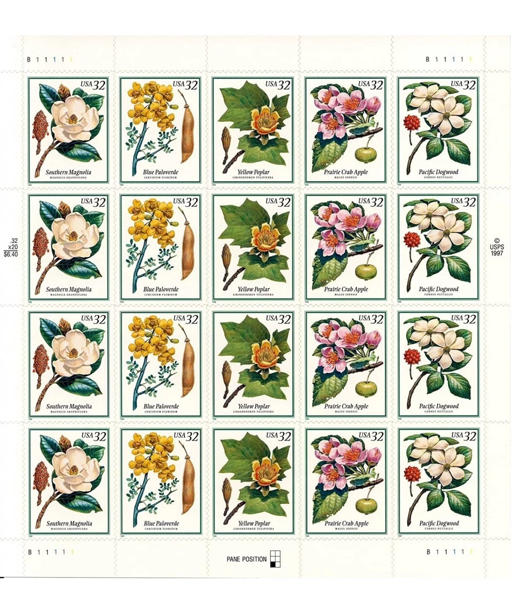 Flowering Trees Full Pane of Twenty 32 Cent Stamps Scott 3193-97 $67.01 Collectible Postage Stamps