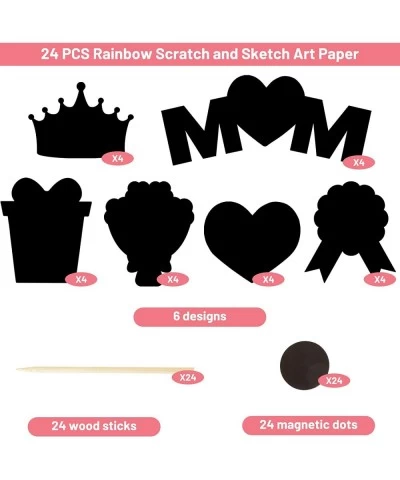 Mothers Day Scratch Art Crafts Kit for Kids Rainbow Scratch and Sketch Art Paper Magnet Ornaments 24 Pcs $15.94 Craft Kits