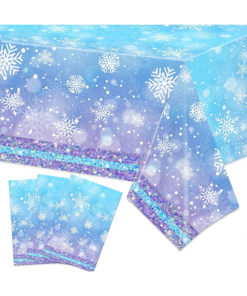 3 Pcs Christmas Snowflake Tablecloth Frozen Birthday Party Supplies Disposable Plastic Snowflake Table Cover Blue and White f...