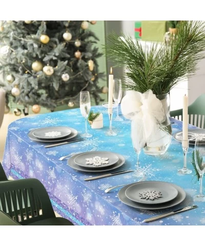 3 Pcs Christmas Snowflake Tablecloth Frozen Birthday Party Supplies Disposable Plastic Snowflake Table Cover Blue and White f...