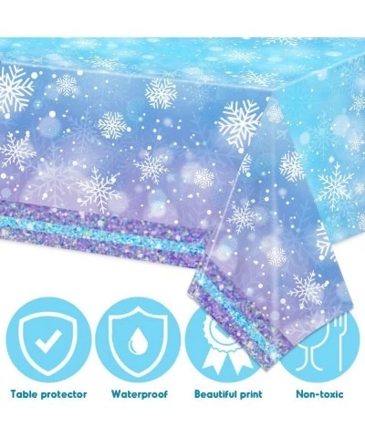 3 Pcs Christmas Snowflake Tablecloth Frozen Birthday Party Supplies Disposable Plastic Snowflake Table Cover Blue and White f...