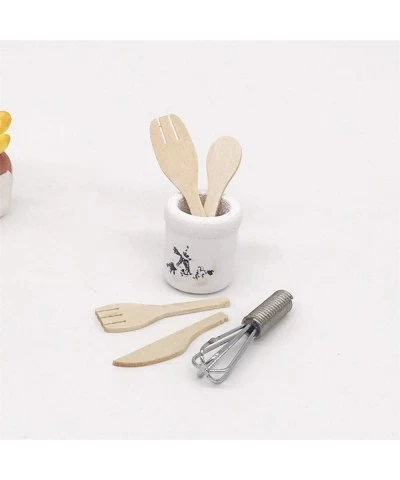 Dollhouse Decoration Accessories Egg Beater and Utensils with Pottery Holder Wooden Kitchen Fork Dollhouse Miniatures 1:12 Ki...