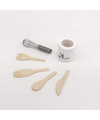 Dollhouse Decoration Accessories Egg Beater and Utensils with Pottery Holder Wooden Kitchen Fork Dollhouse Miniatures 1:12 Ki...