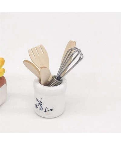 Dollhouse Decoration Accessories Egg Beater and Utensils with Pottery Holder Wooden Kitchen Fork Dollhouse Miniatures 1:12 Ki...