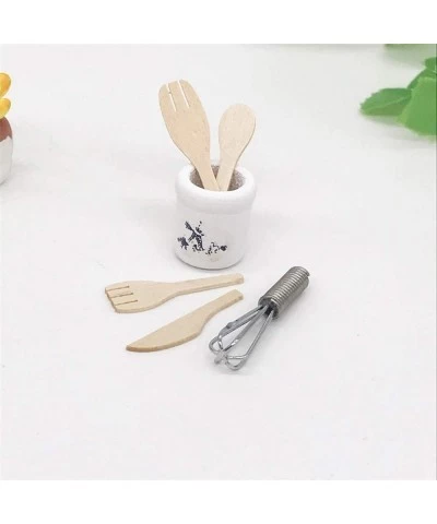 Dollhouse Decoration Accessories Egg Beater and Utensils with Pottery Holder Wooden Kitchen Fork Dollhouse Miniatures 1:12 Ki...