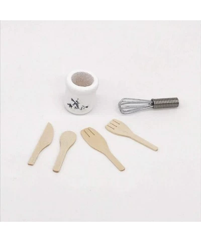 Dollhouse Decoration Accessories Egg Beater and Utensils with Pottery Holder Wooden Kitchen Fork Dollhouse Miniatures 1:12 Ki...