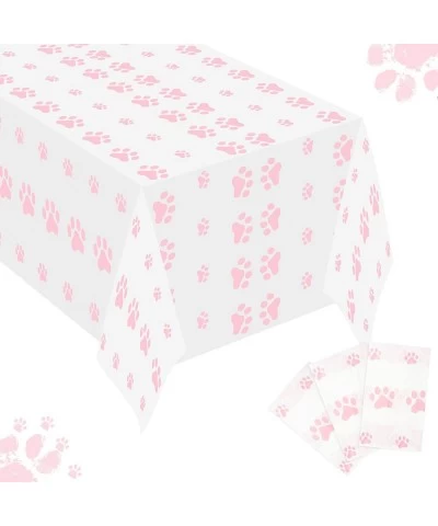 3 Packs Pink Puppy Paw Tablecloth Plastic Disposable Rectangle Table Cover Large Size Waterproof Table Cover for Pet Cat Dog ...