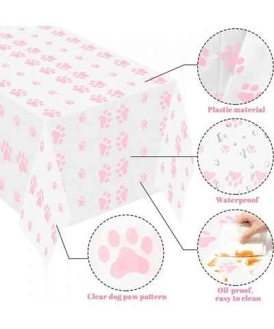 3 Packs Pink Puppy Paw Tablecloth Plastic Disposable Rectangle Table Cover Large Size Waterproof Table Cover for Pet Cat Dog ...