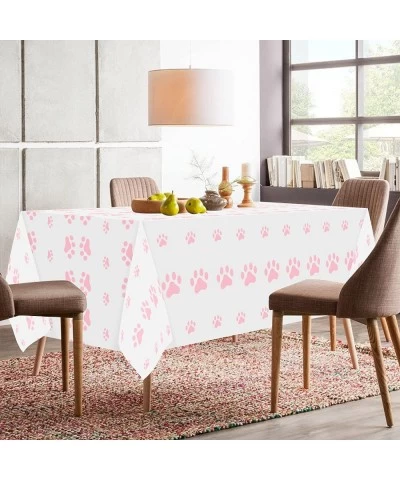 3 Packs Pink Puppy Paw Tablecloth Plastic Disposable Rectangle Table Cover Large Size Waterproof Table Cover for Pet Cat Dog ...