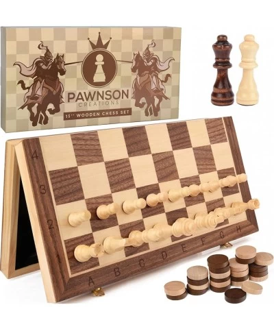 Magnetic Wooden Chess Checkers Set for Kids and Adults – 15” Staunton Chess Set - Travel Portable Folding Chess Board Game Se...