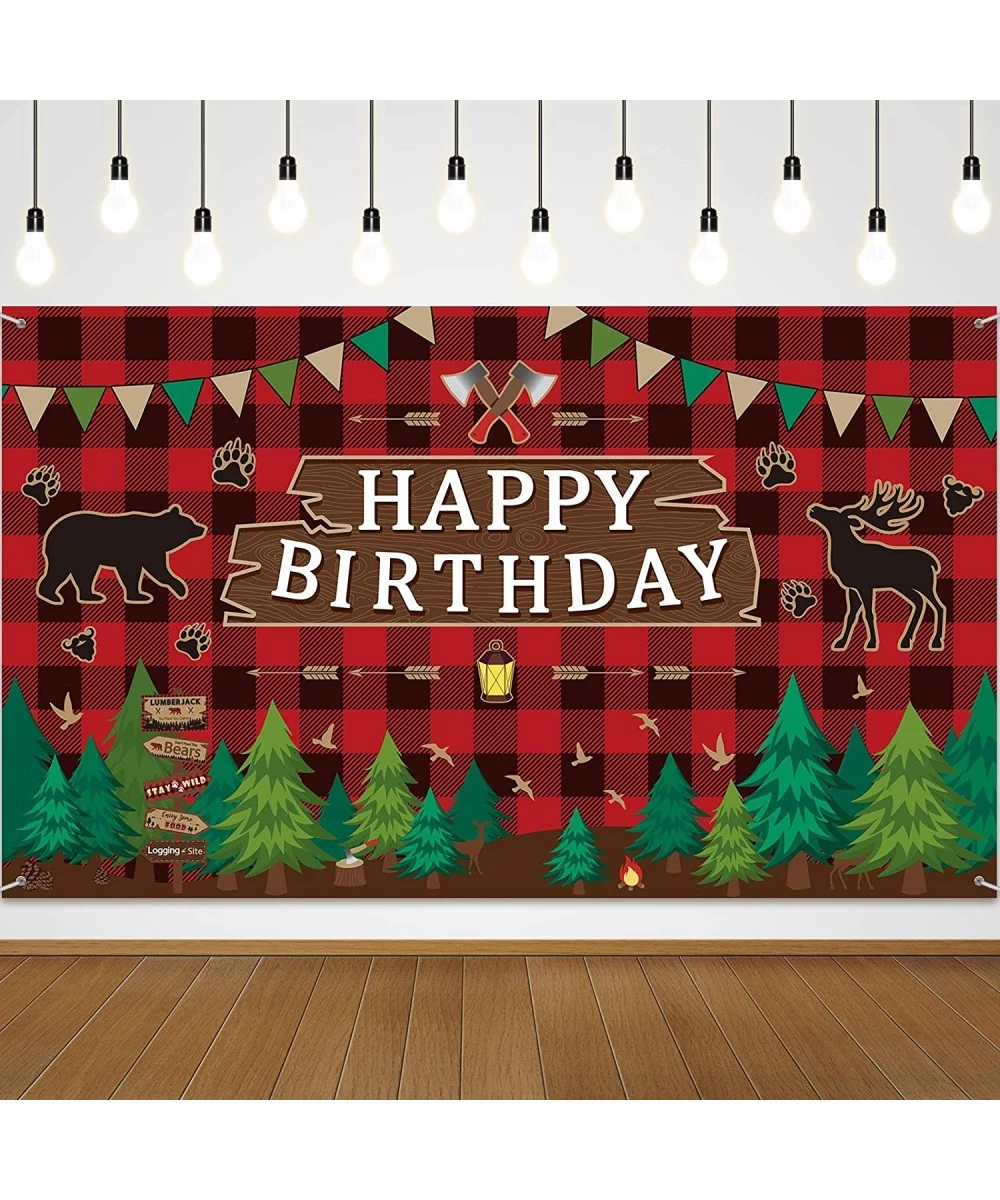 Lumberjack Party Backdrop Decoration Happy Birthday Backdrop Banner Fabric Red Buffalo Plaid First Birthday Photo Booth Backg...