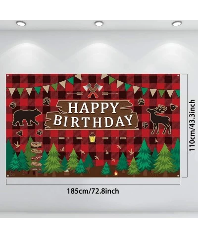 Lumberjack Party Backdrop Decoration Happy Birthday Backdrop Banner Fabric Red Buffalo Plaid First Birthday Photo Booth Backg...