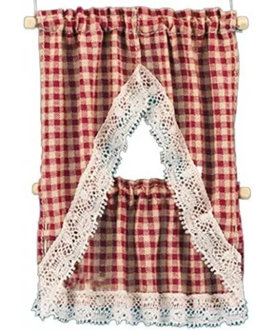 Melody Jane Dollhouse Red Beige Gingham Country Kitchen Curtains & Valance 1:12 Accessory $32.19 Dollhouse Accessories