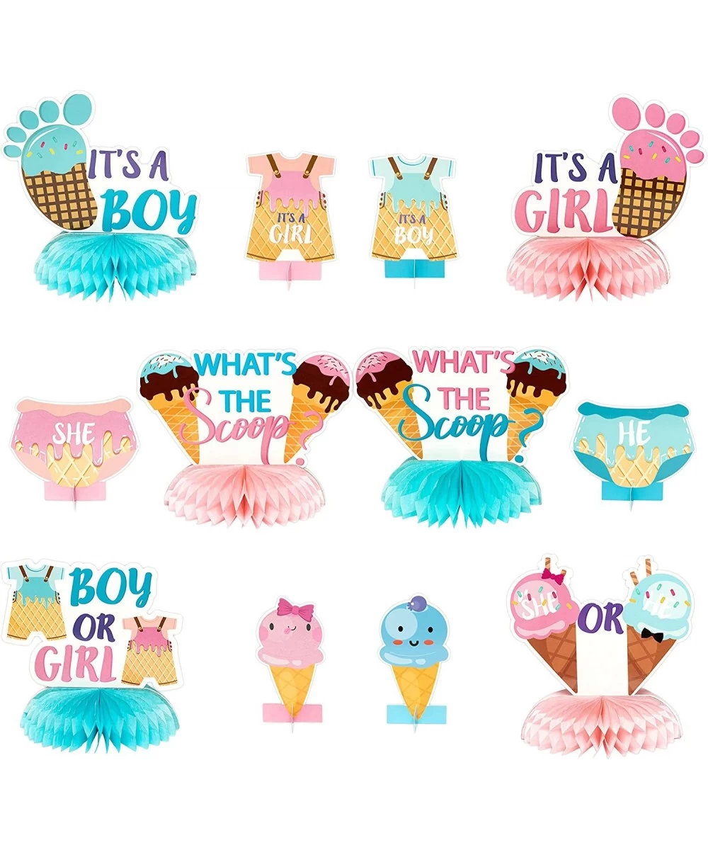 12Pcs Ice Cream Gender Reveal Honeycomb Centerpieces Table Topper Blue and Pink What is the Scoop Summer Party Decor Supplies...