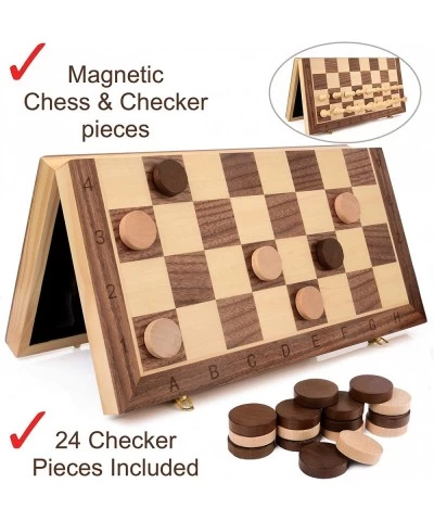 Magnetic Wooden Chess Checkers Set for Kids and Adults – 15” Staunton Chess Set - Travel Portable Folding Chess Board Game Se...