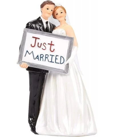 Wedding Cake Toppers - Bride Groom Cake Topper Figurines Holding Just Married Board - Fun Cake Topper for Wedding Decorations...