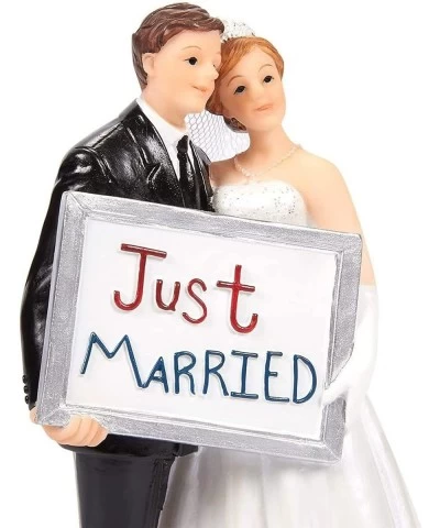 Wedding Cake Toppers - Bride Groom Cake Topper Figurines Holding Just Married Board - Fun Cake Topper for Wedding Decorations...