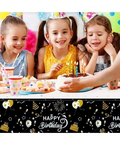 Happy Birthday Decorations 3PCS Black and Gold Birthday Tablecloth for Men Women Plastic Disposable Rectangle Table Cover for...