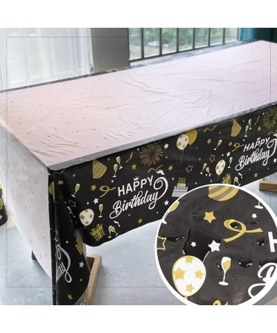 Happy Birthday Decorations 3PCS Black and Gold Birthday Tablecloth for Men Women Plastic Disposable Rectangle Table Cover for...