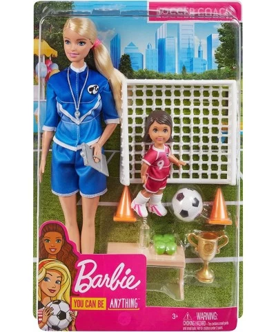 Soccer Coach Playset with Blonde Soccer Coach Doll Student Doll and Accessories: Soccer Ball Clipboard Goal Net Cones Bench a...