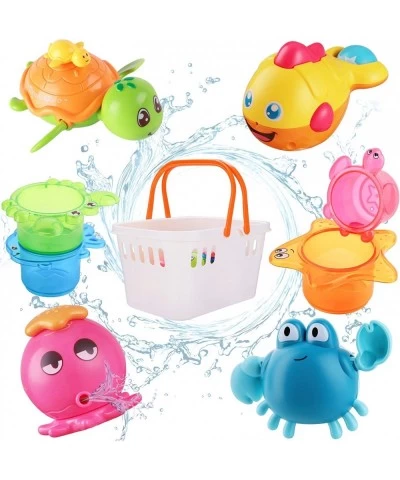 Baby Bath Toys w/ Organizer Water Squirting Octopus Wind Up Swimming Turtle Bathtub & Shower Stacking Cups Gift for 6 9 12 18...