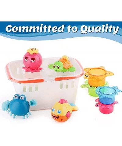 Baby Bath Toys w/ Organizer Water Squirting Octopus Wind Up Swimming Turtle Bathtub & Shower Stacking Cups Gift for 6 9 12 18...