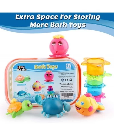 Baby Bath Toys w/ Organizer Water Squirting Octopus Wind Up Swimming Turtle Bathtub & Shower Stacking Cups Gift for 6 9 12 18...