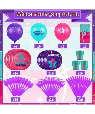 115 Pcs Gymnastics Birthday Party Supplies Including Gymnastics Dance Disposable Tableware Plates Cups Gymnast Tablecloth and...