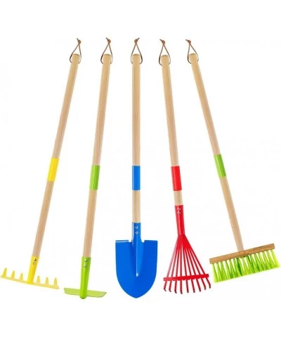 Kids Garden Tool Set: Kids Size Hoe Rake Shovel Leaf Rake Broom - 5-Piece Kids Gardening Tools with Wooden Handle and Metal H...