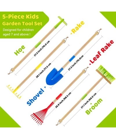 Kids Garden Tool Set: Kids Size Hoe Rake Shovel Leaf Rake Broom - 5-Piece Kids Gardening Tools with Wooden Handle and Metal H...