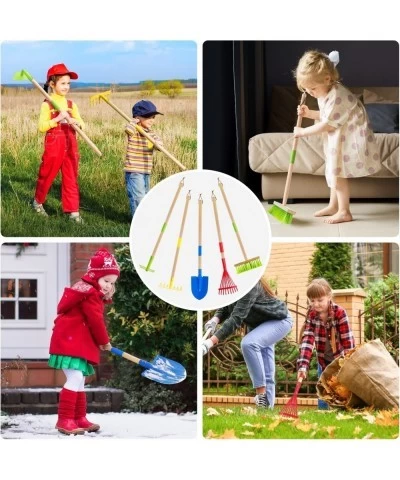 Kids Garden Tool Set: Kids Size Hoe Rake Shovel Leaf Rake Broom - 5-Piece Kids Gardening Tools with Wooden Handle and Metal H...