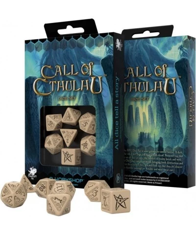 Q WORKSHOP Call Of Cthulhu RPG beige & black Ornamented Dice Set 7 Polyhedral Pieces $30.16 Game Accessories