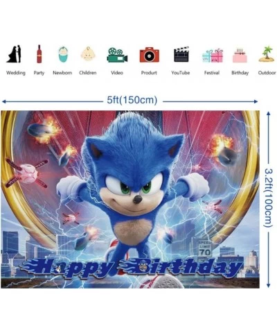 33pcs Blue Hedgehog Party Decorations Set Includes Happy Birthday Backdrop Latex Balloons birthday Tablecloth Cake Topper Cup...